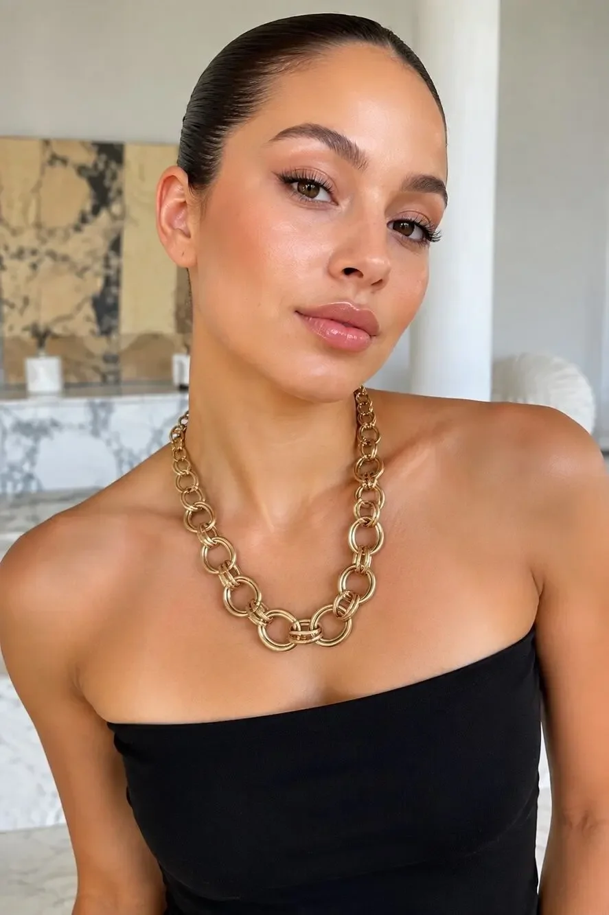 Vintage Gold Tone Chunky Double Link Chain Statement Necklace Adjustable